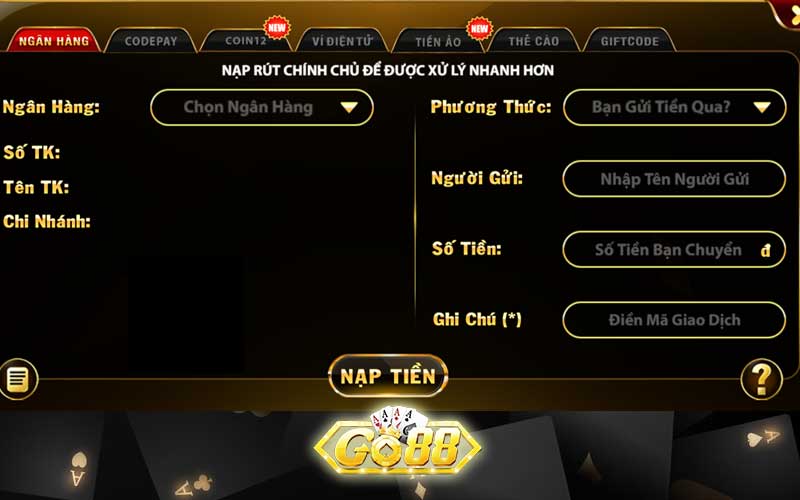 Cách nạp tiền Go88 thông qua hình thức ngân hàng trực tuyến