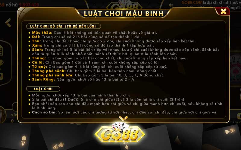 Luật chơi game Mậu Binh tại Go88